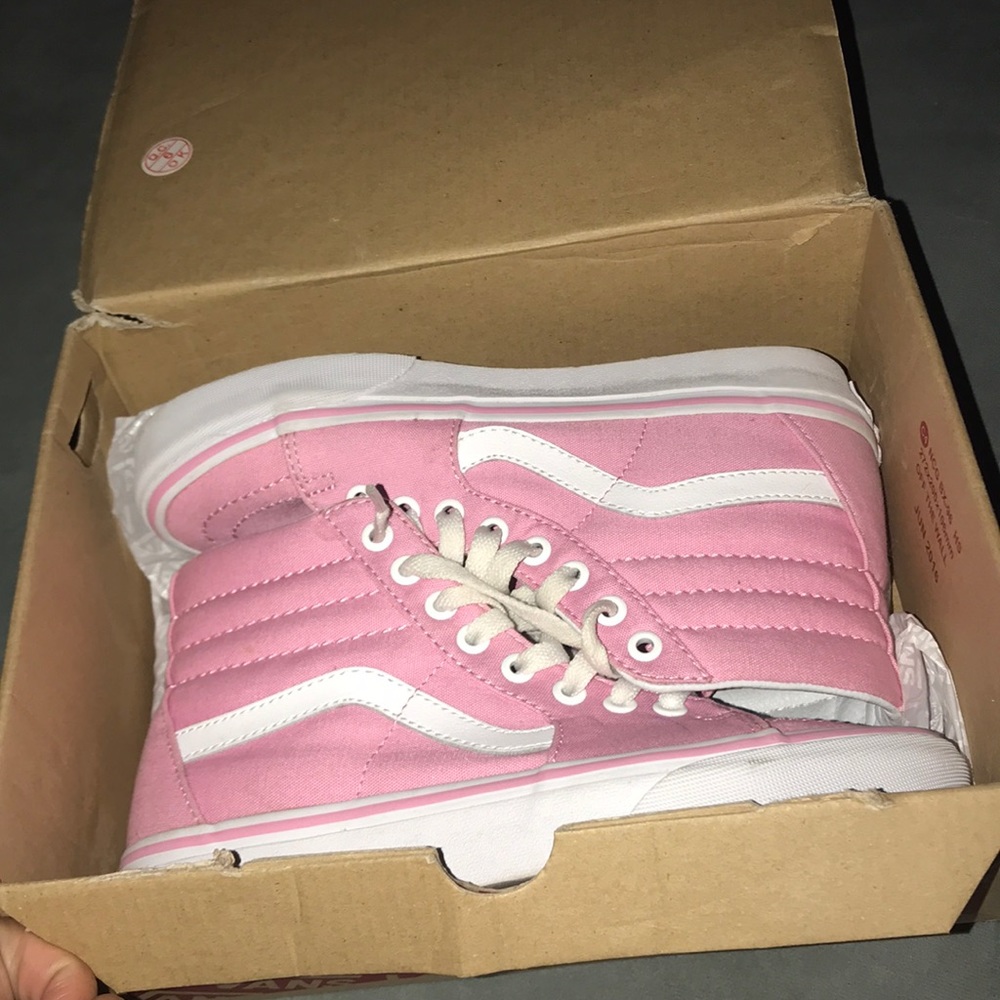 Pink and White Canvas Sk8-Hi VANS